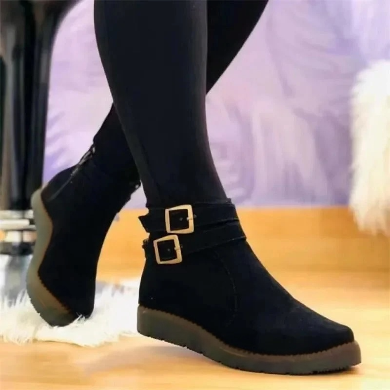 MODEGEIST Damen Ankle-Boots Doppel-Schnalle Schwarz