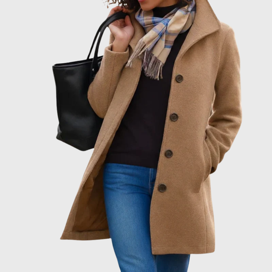MODEGEIST Damen Longline Mantel Elegant Beige Taschen