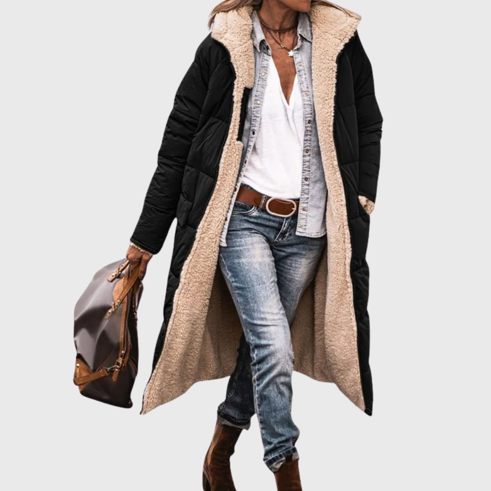 MODEGEIST Damen Steppjacke wendbar gefüttert schwarz beige