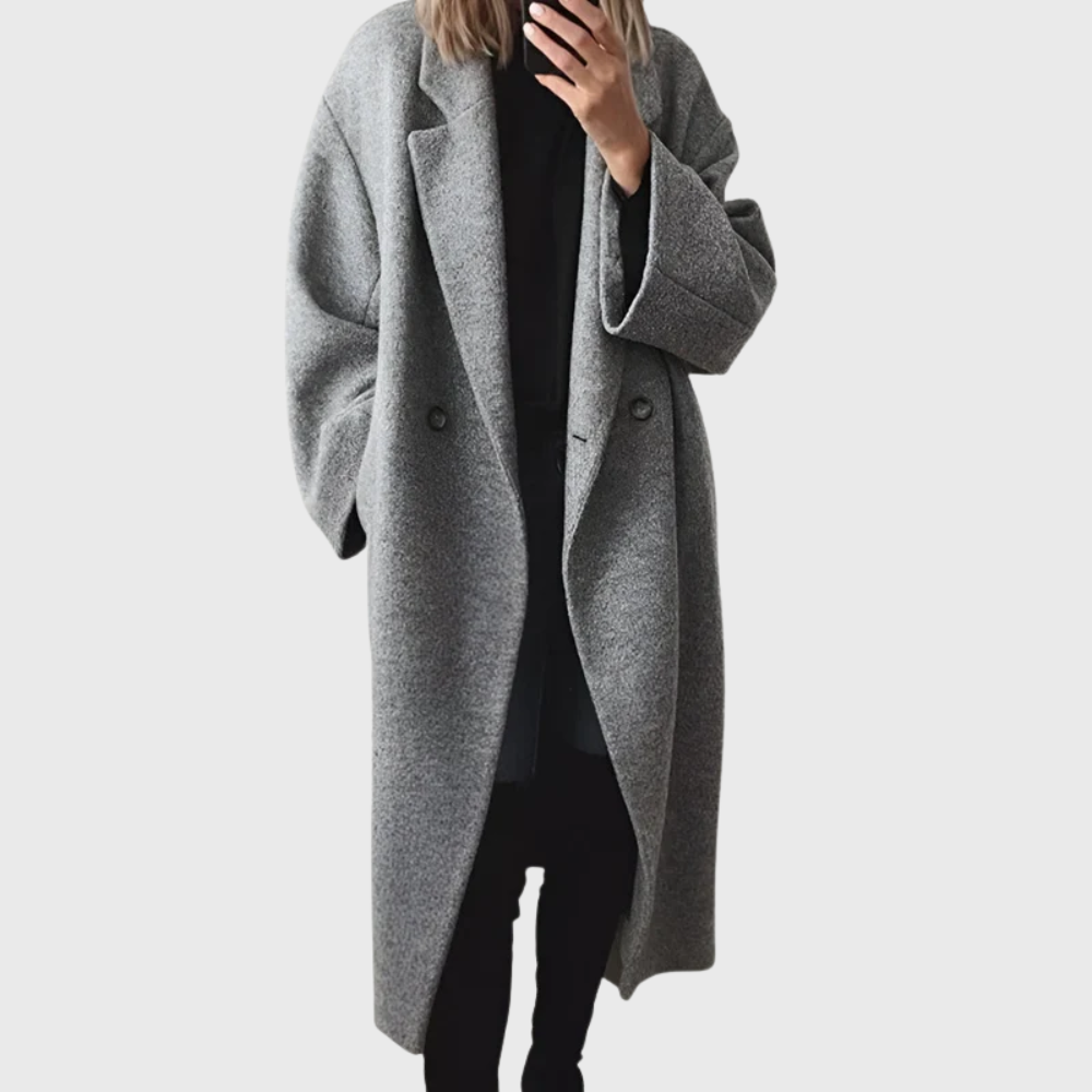 MODEGEIST Damen Longline-Mantel Knopfverschluss