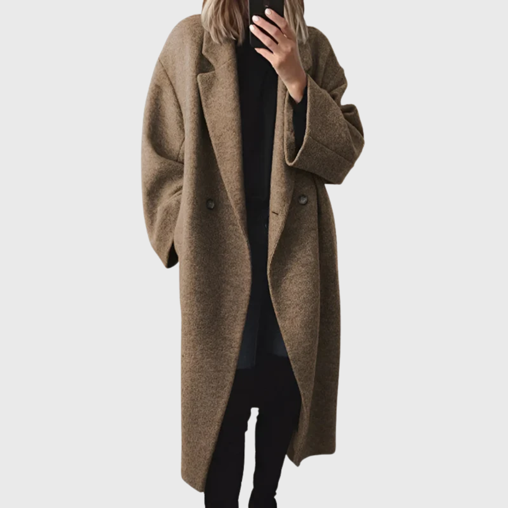 MODEGEIST Damen Longline-Mantel Knopfverschluss Seitentaschen
