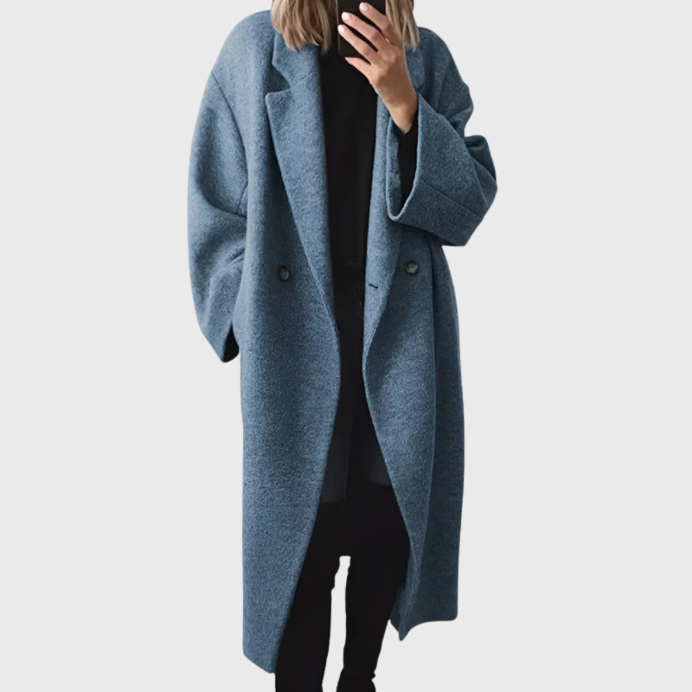 MODEGEIST Damen Longline-Mantel Knopfverschluss Seitentaschen