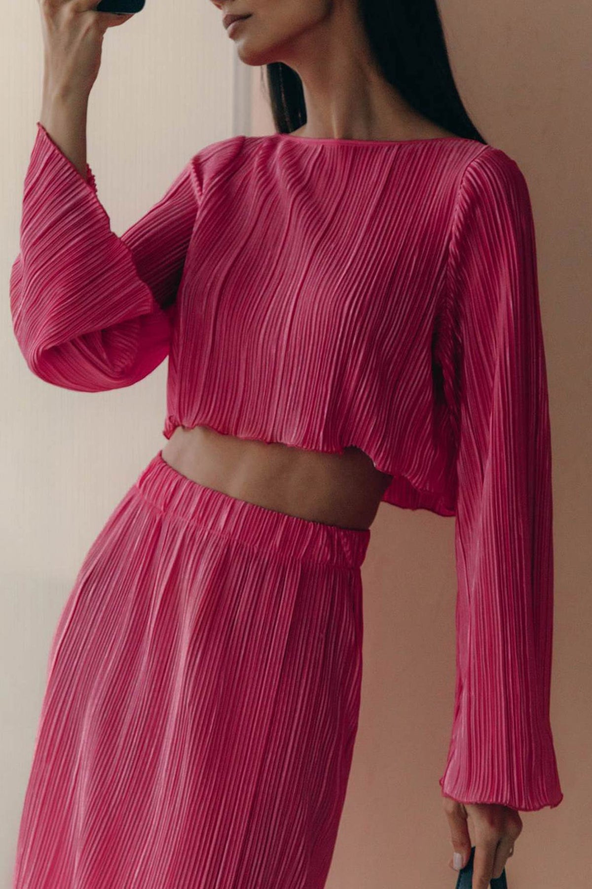 Fudus Flared-Sleeve Crop Top and Midi Skirt Set