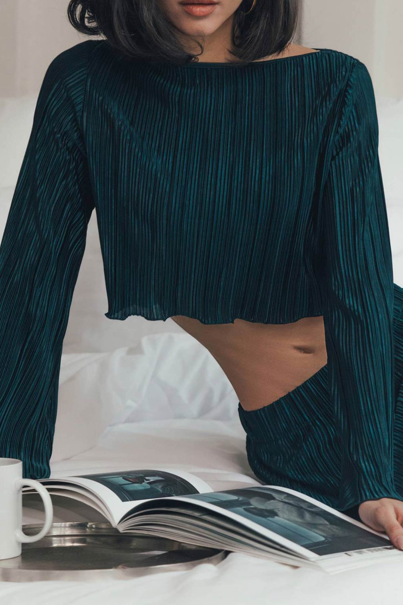 Fudus Flared-Sleeve Crop Top and Midi Skirt Set