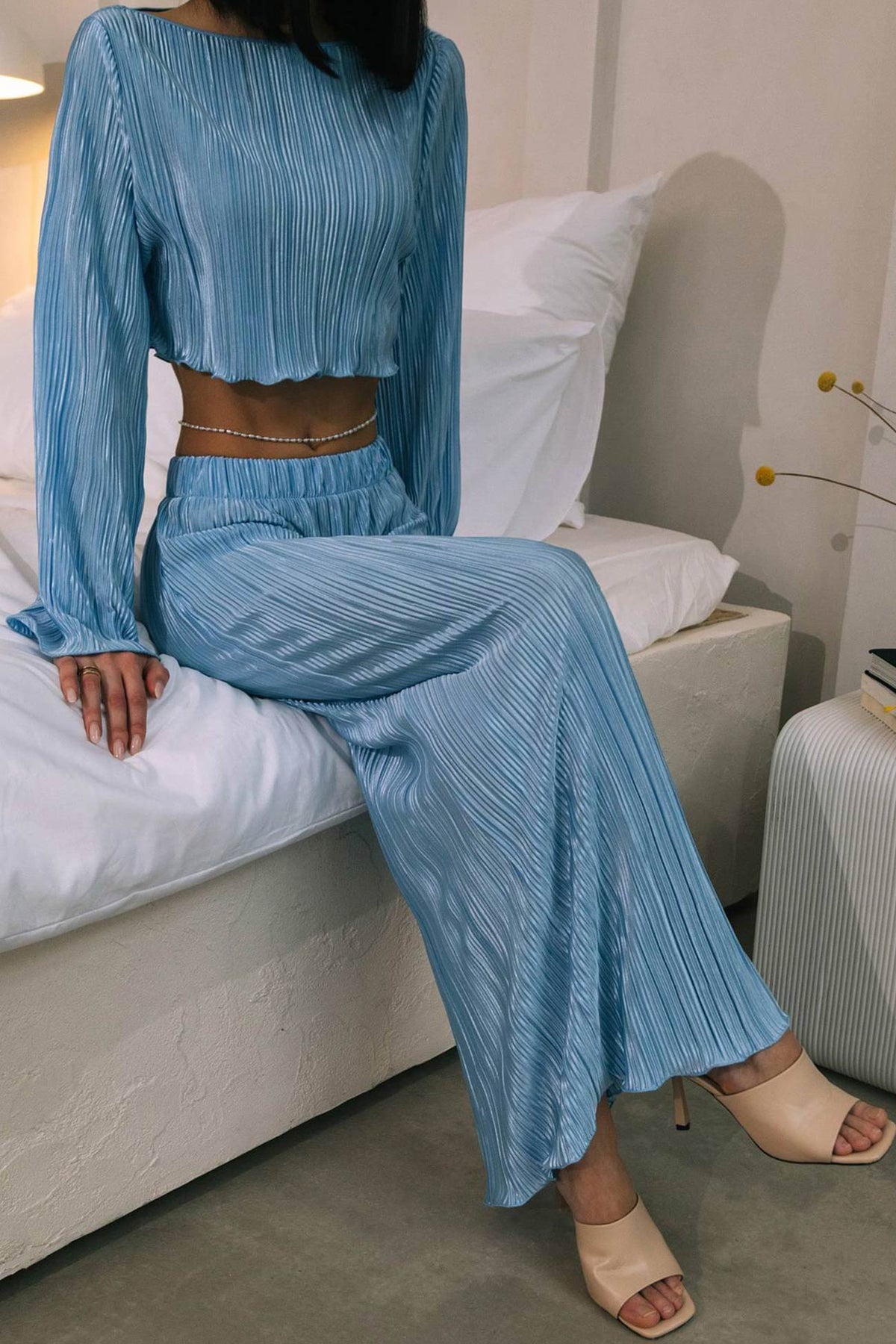 Fudus Flared-Sleeve Crop Top and Midi Skirt Set