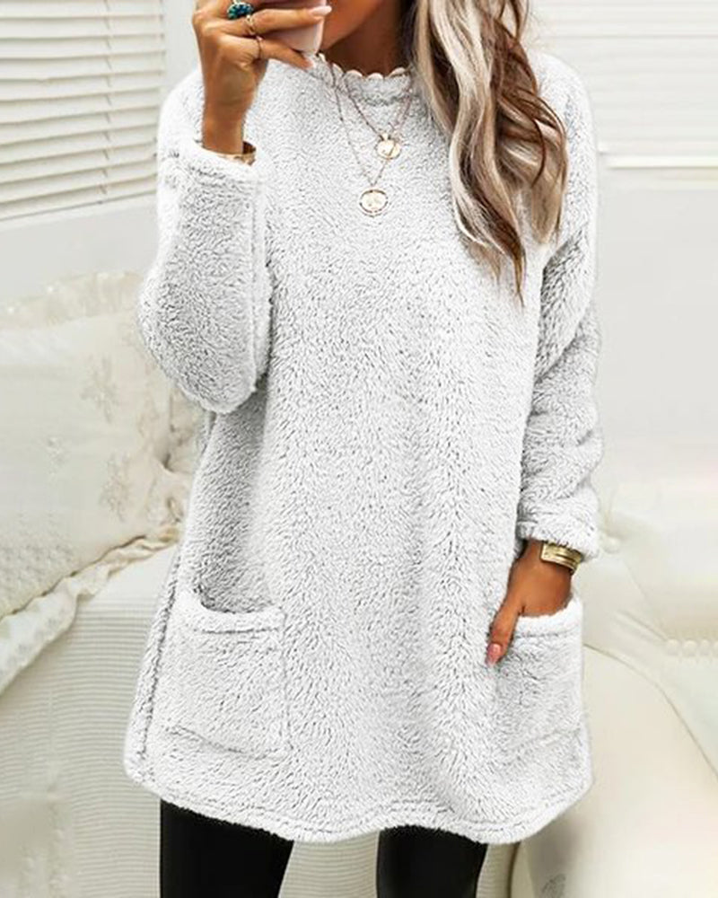 Damenpullover aus Plüsch im Teddy-Design