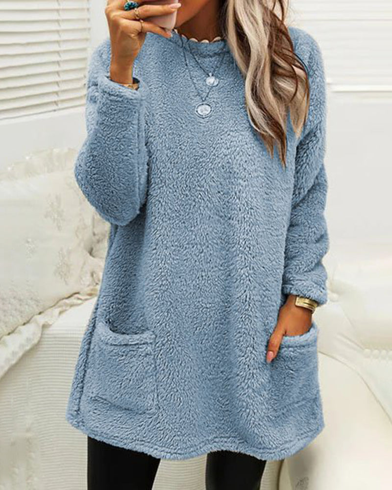 Damenpullover aus Plüsch im Teddy-Design