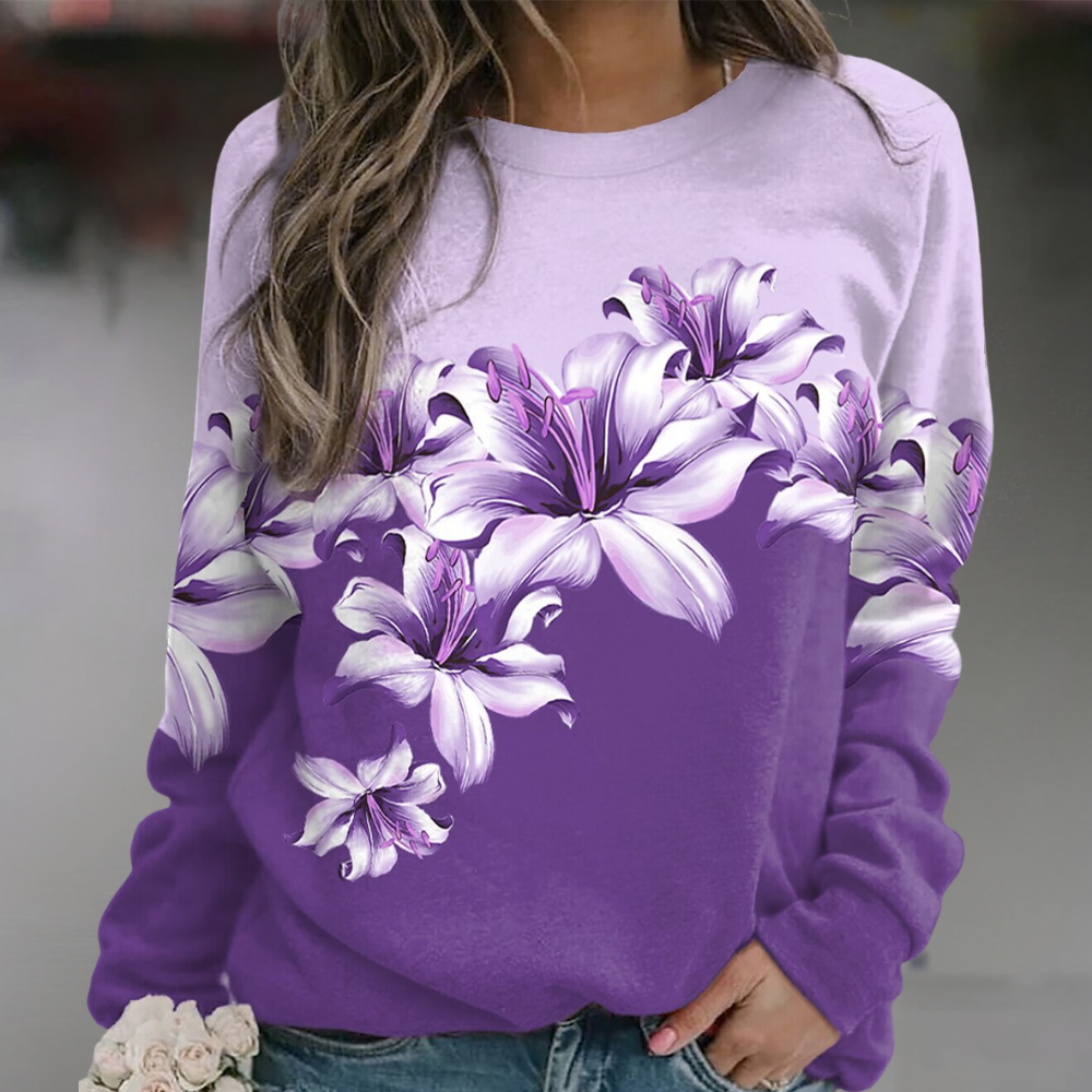 ModeGeist | Sweatshirt Weiches Atmungsaktives Material Bequeme Passform Floral Print Lange Ärmel
