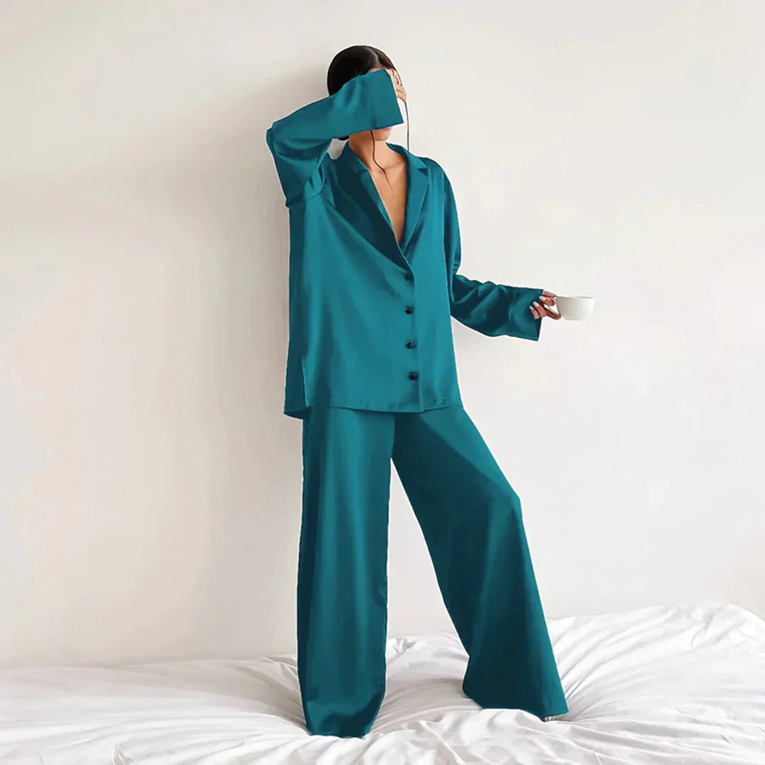 ModeGeist | Satin PyjamA-Satz mit Weitem Hose