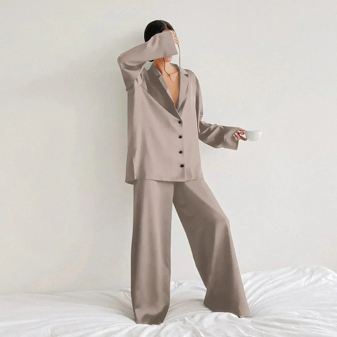 ModeGeist | Satin PyjamA-Satz mit Weitem Hose
