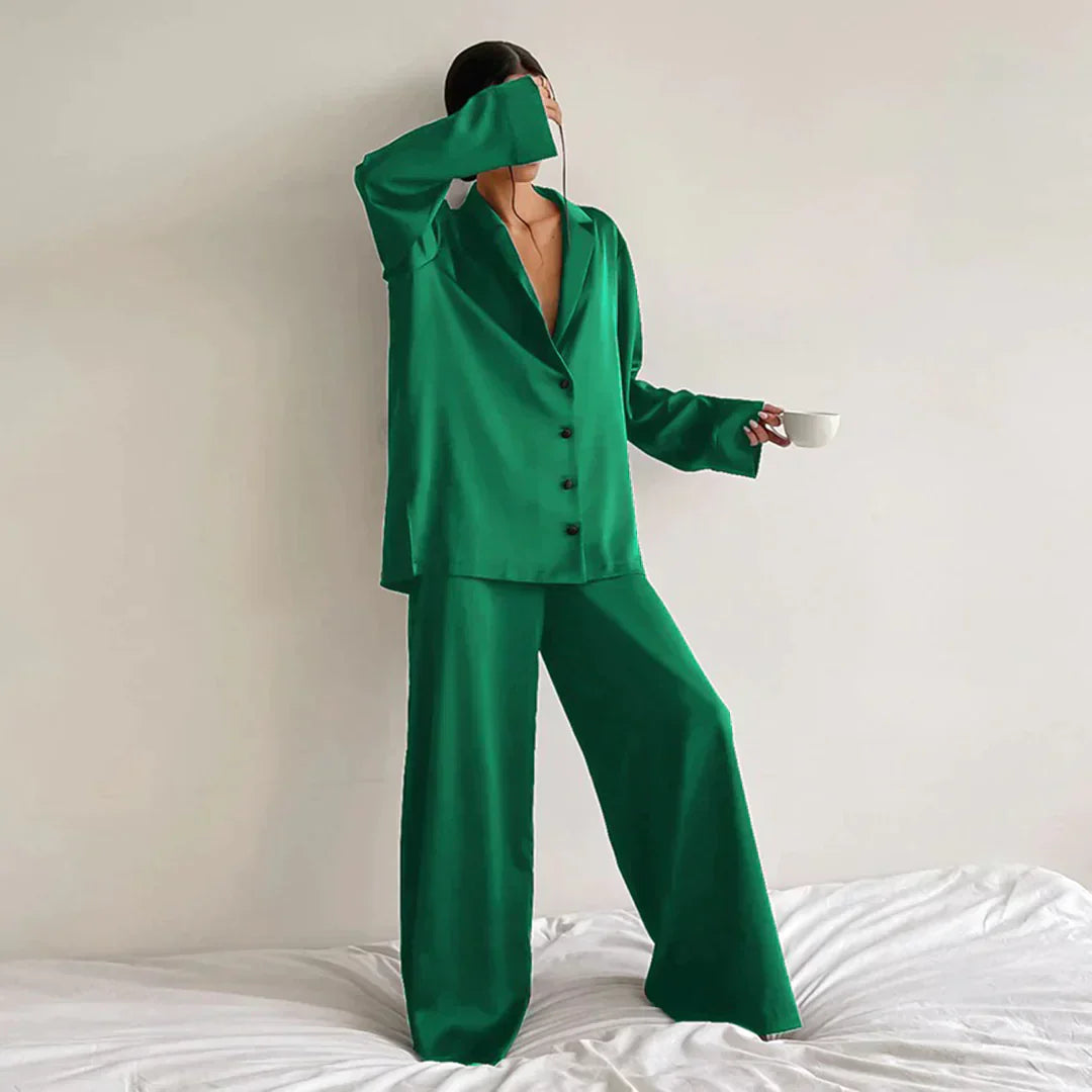 ModeGeist | Satin PyjamA-Satz mit Weitem Hose