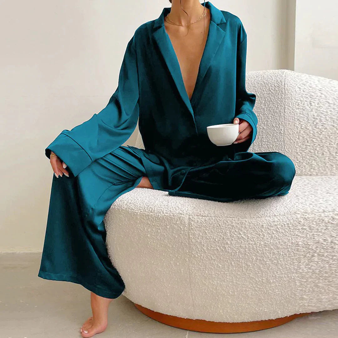 ModeGeist | Satin PyjamA-Satz mit Weitem Hose