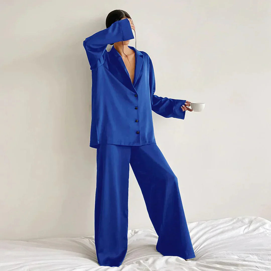 ModeGeist | Satin PyjamA-Satz mit Weitem Hose