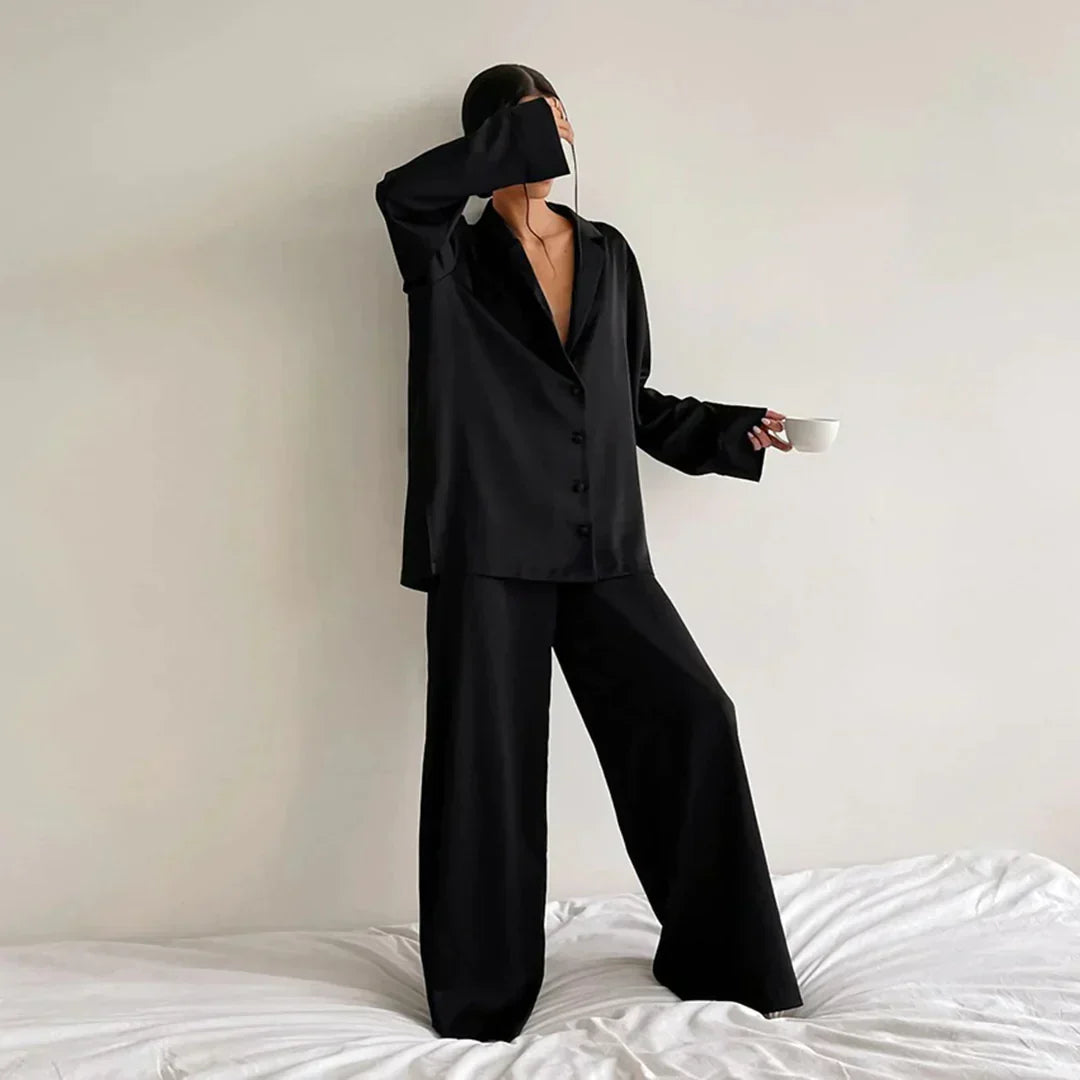 ModeGeist | Satin PyjamA-Satz mit Weitem Hose