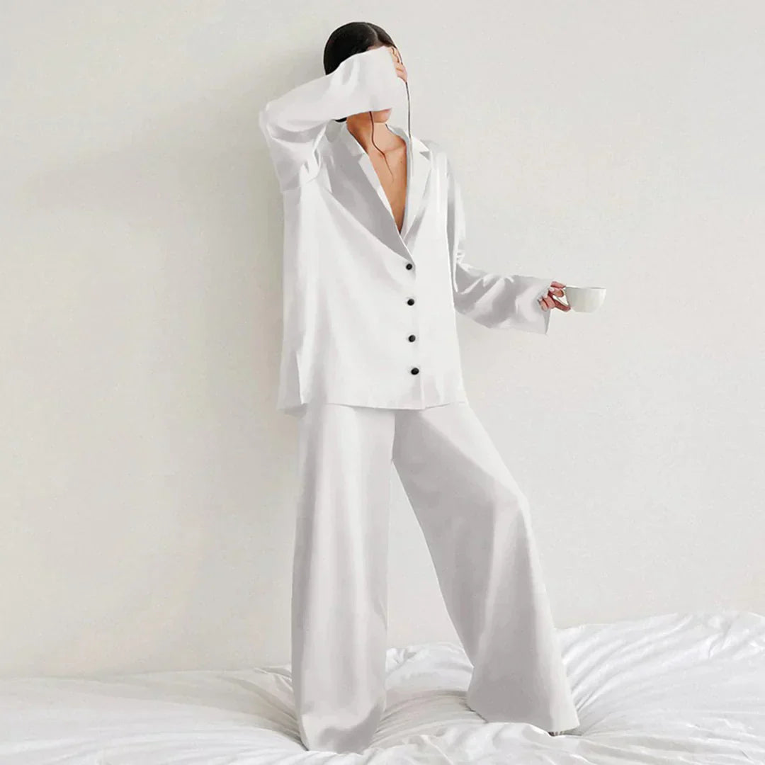 ModeGeist | Satin PyjamA-Satz mit Weitem Hose