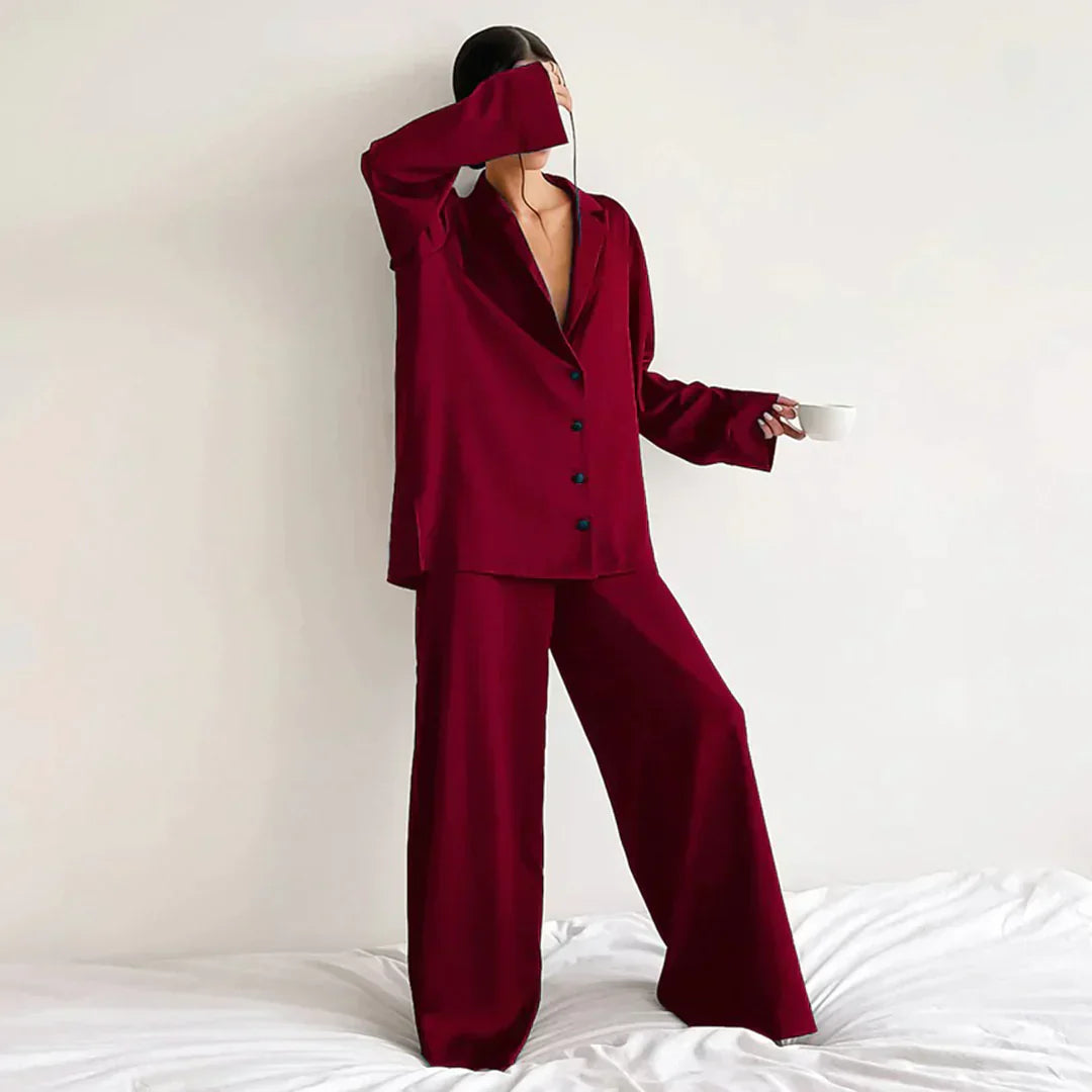 ModeGeist | Satin PyjamA-Satz mit Weitem Hose