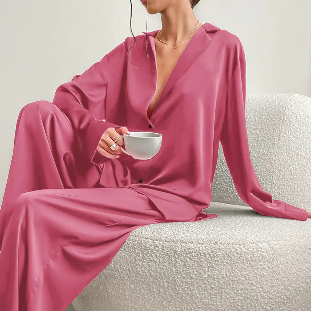 ModeGeist | Satin PyjamA-Satz mit Weitem Hose