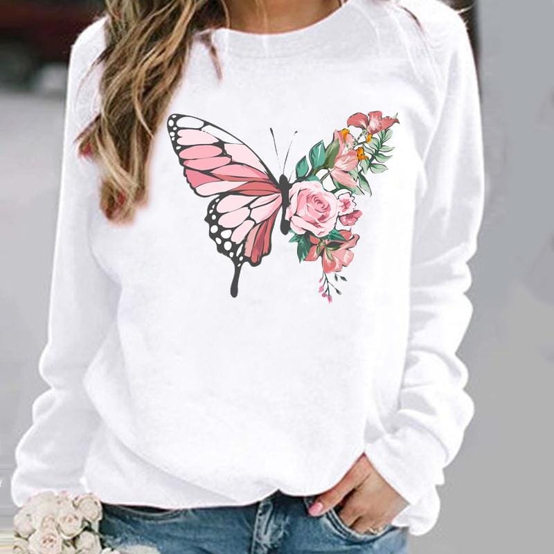 Damenpullover mit Blumen und Schmetterlingen von Fudus