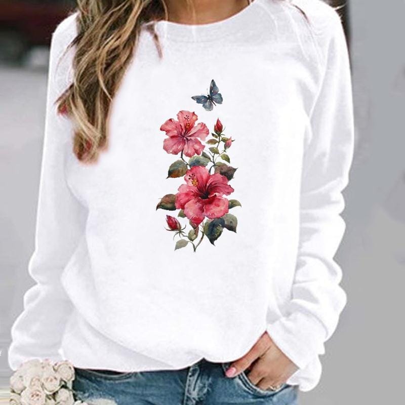 Damenpullover mit Blumen und Schmetterlingen von Fudus