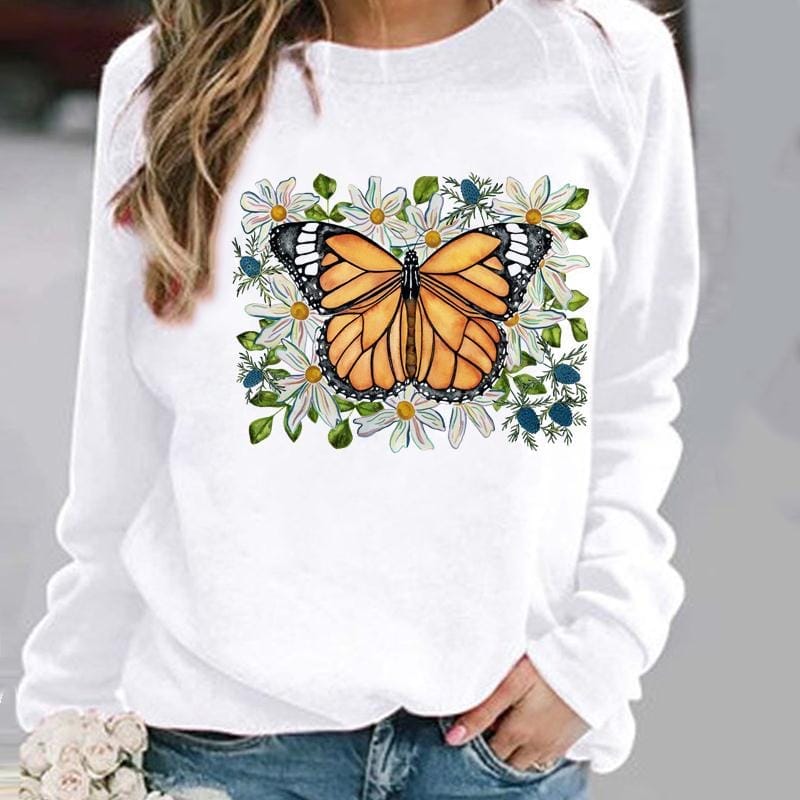Damenpullover mit Blumen und Schmetterlingen von Fudus
