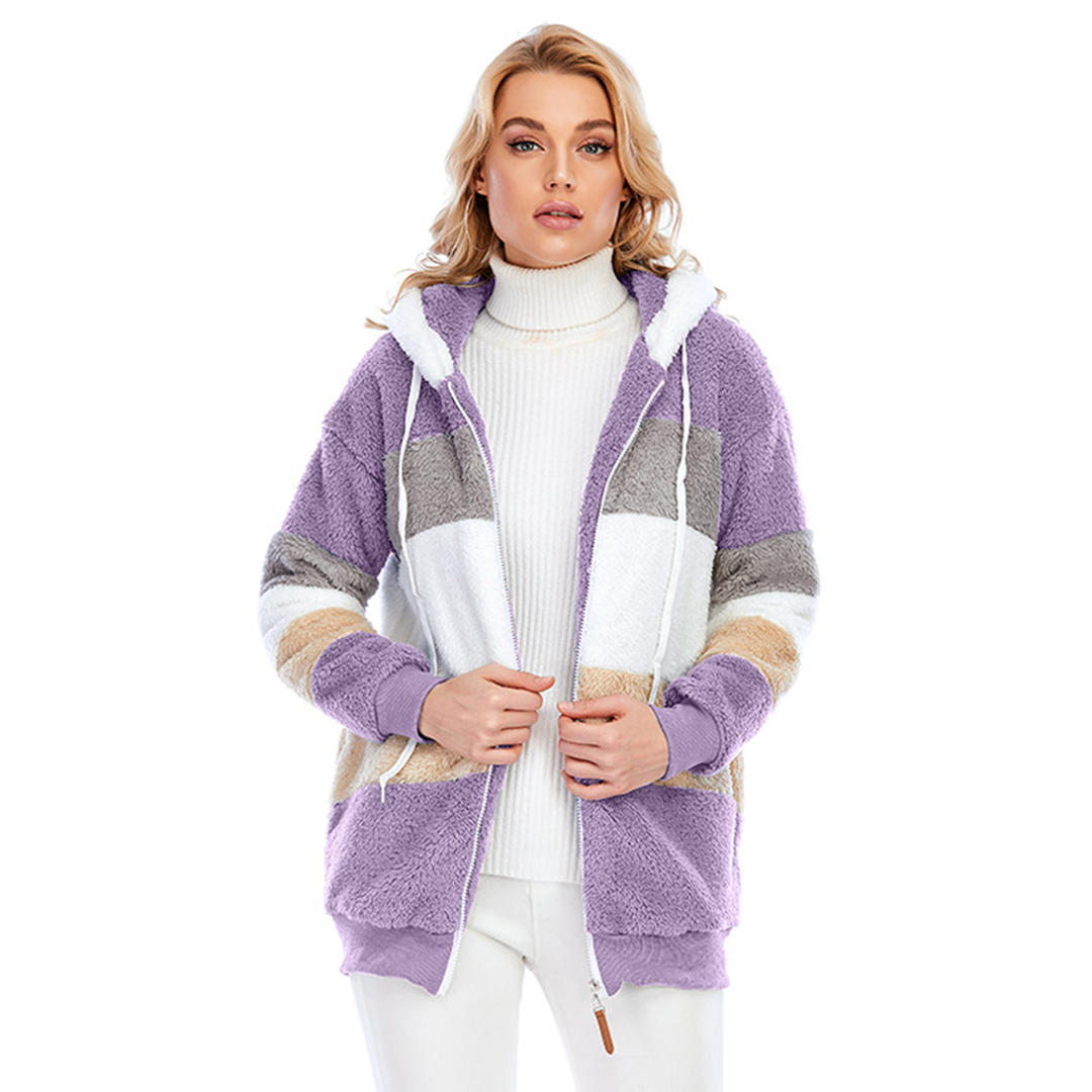 ModeGeist | Farbblock Fuzzy Jacke Für Damen