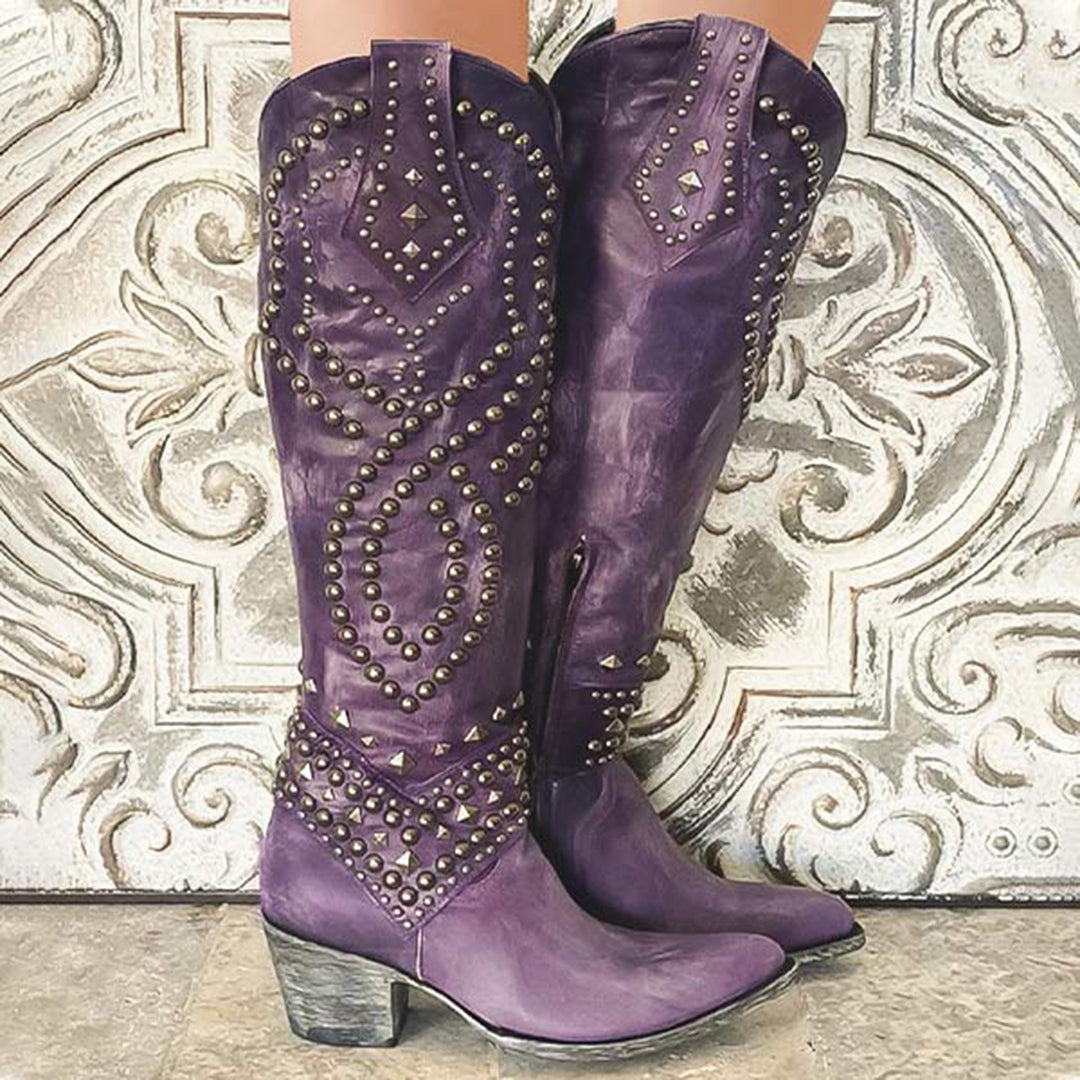 JOAN – Edle Stiefel mit angesagten Nieten in Metallic-Optik und elegantem hohen Absatz
