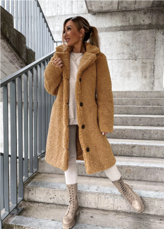 ModeGeist | Teddy Mantel - Weich Undwarm - Oversized Passform - Knopfverschluss - Reverskragen