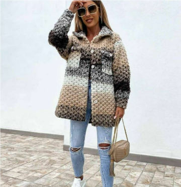 ModeGeist | Mehrfarbiger Geflochtener Wintermantel Für Damen Warm