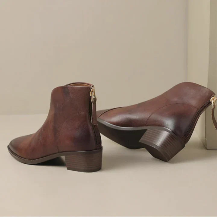 ModeGeist | Damenstiefelette Aus Leder mit Blockabsatz