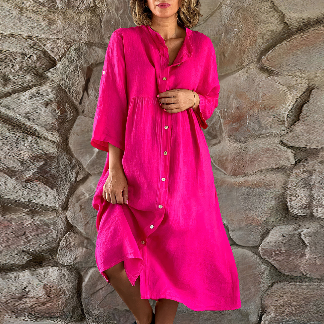Rolene Damenkleid aus Baumwolle und Leinen