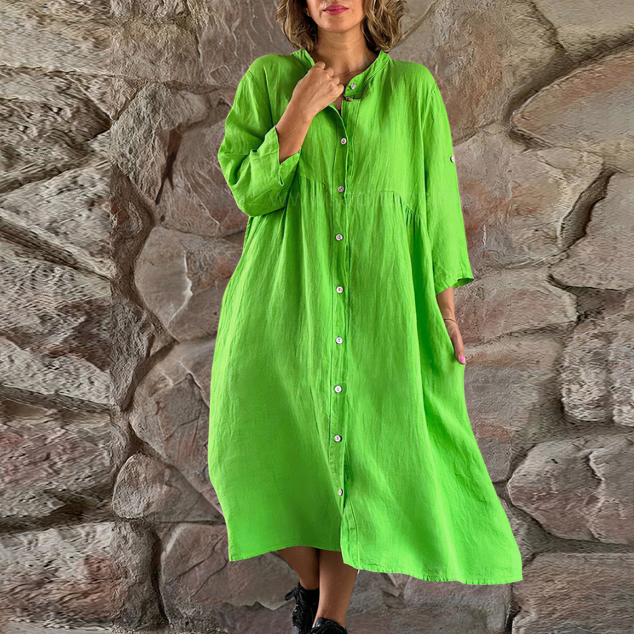 Rolene Damenkleid aus Baumwolle und Leinen