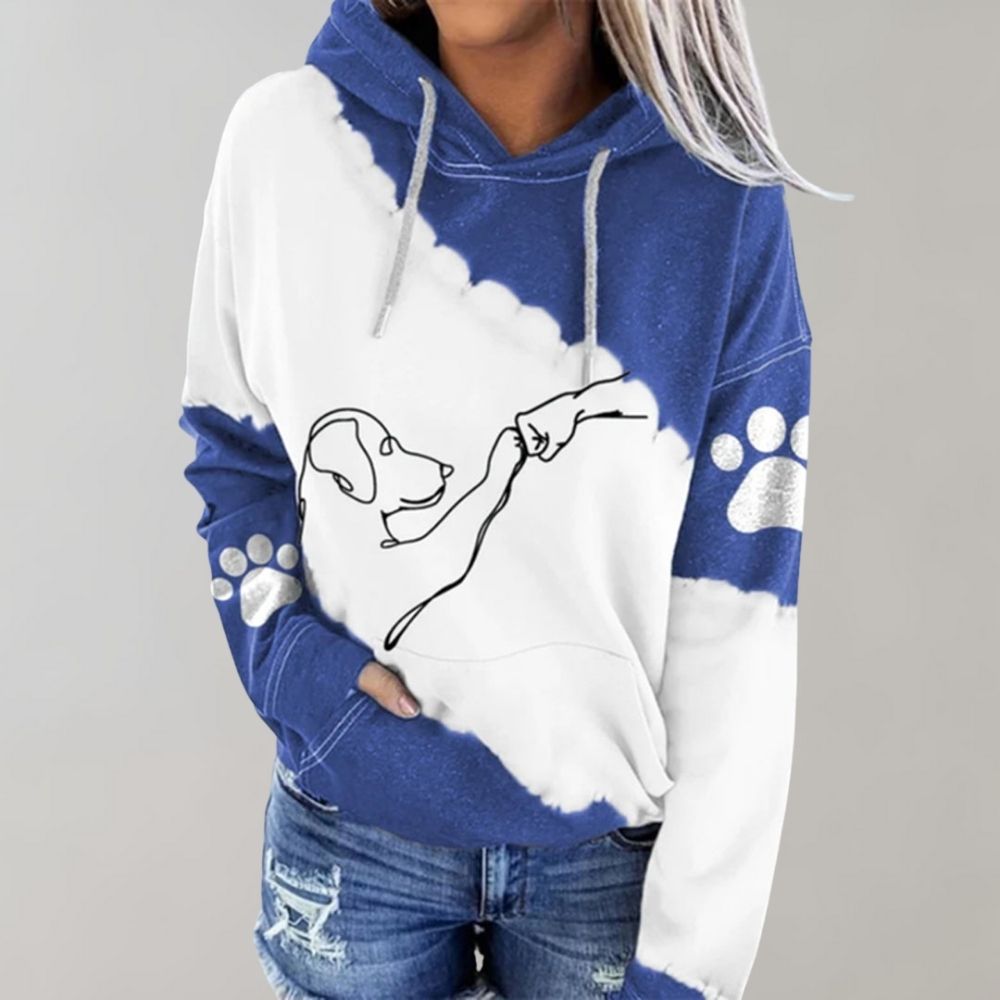 Damen Kapuzenpullover mit Pfotenabdruck im Batik-Stil