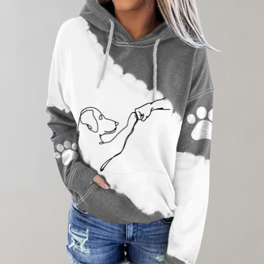 Damen Kapuzenpullover mit Pfotenabdruck im Batik-Stil