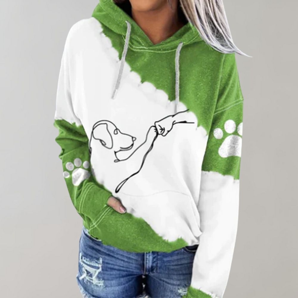 Damen Kapuzenpullover mit Pfotenabdruck im Batik-Stil