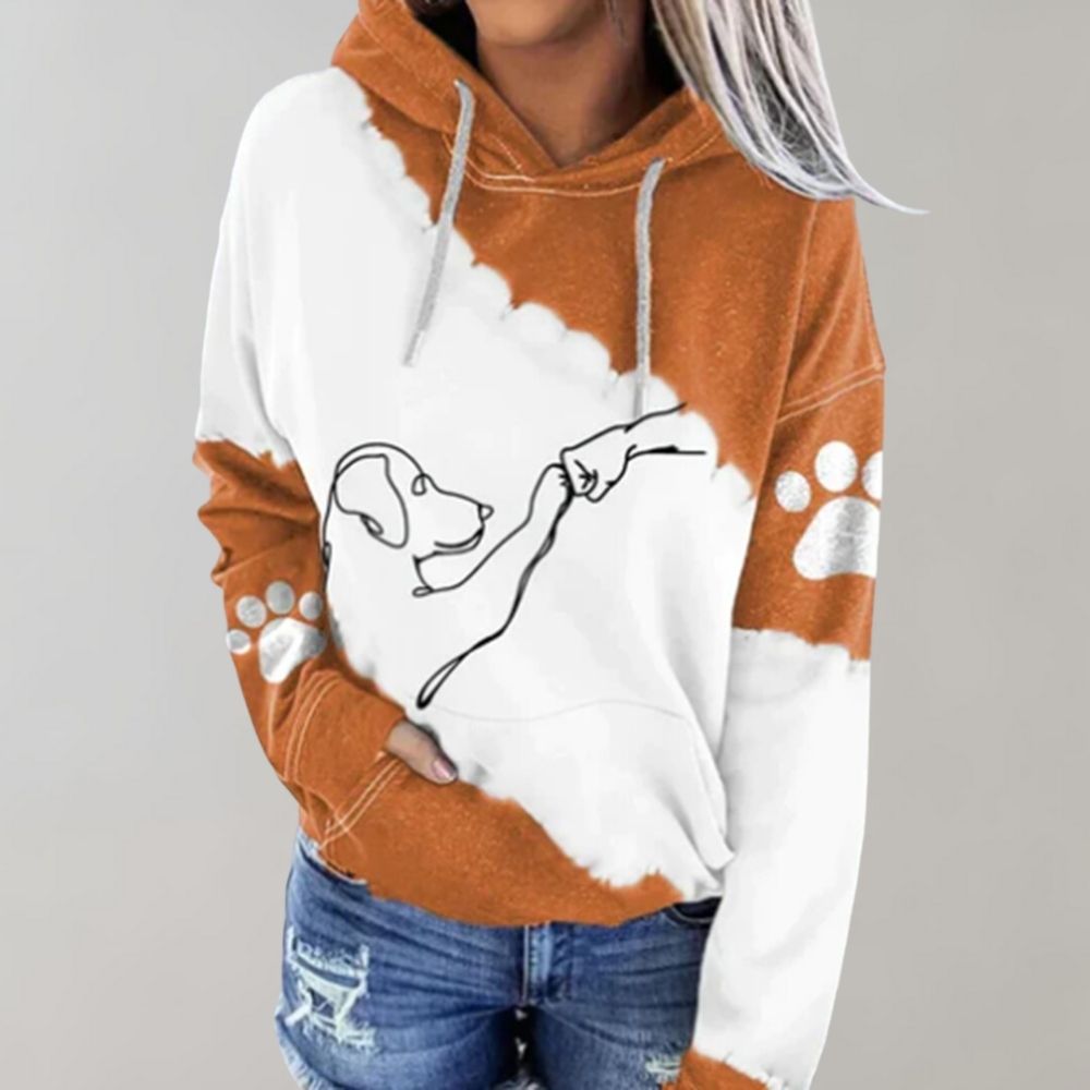 Damen Kapuzenpullover mit Pfotenabdruck im Batik-Stil