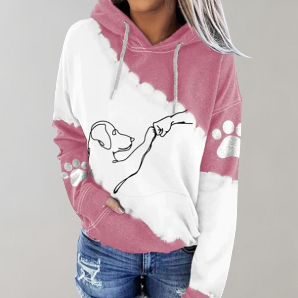 Damen Kapuzenpullover mit Pfotenabdruck im Batik-Stil