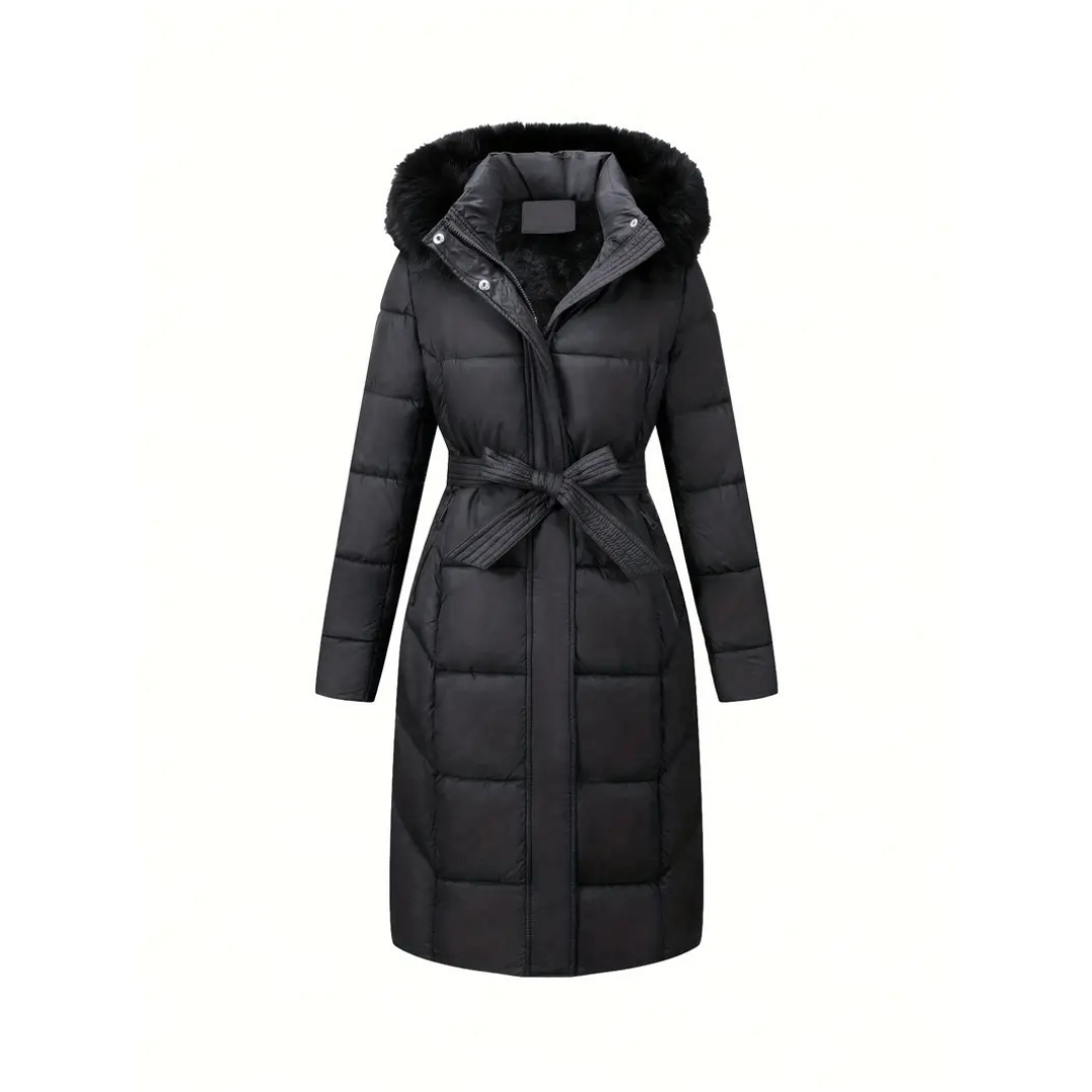 ModeGeist | Winterjacke - stilvolle schwarze Damenjacke mit einer Kunstfellkapuze
