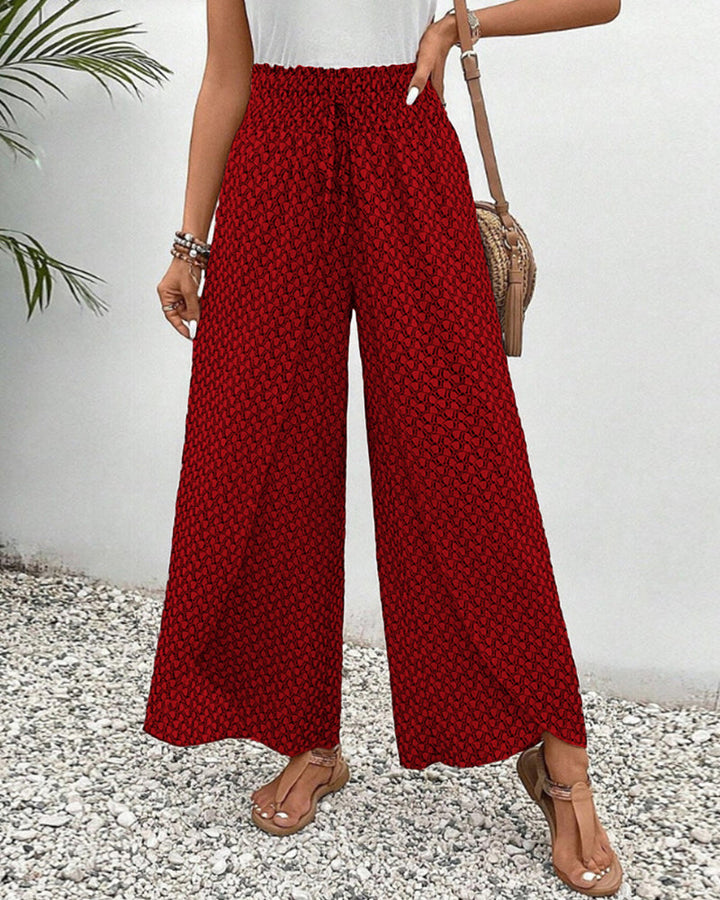 MODEGEIST Damen Wide-Leg Hose geometrisches Muster entspannte Passform atmungsaktiv