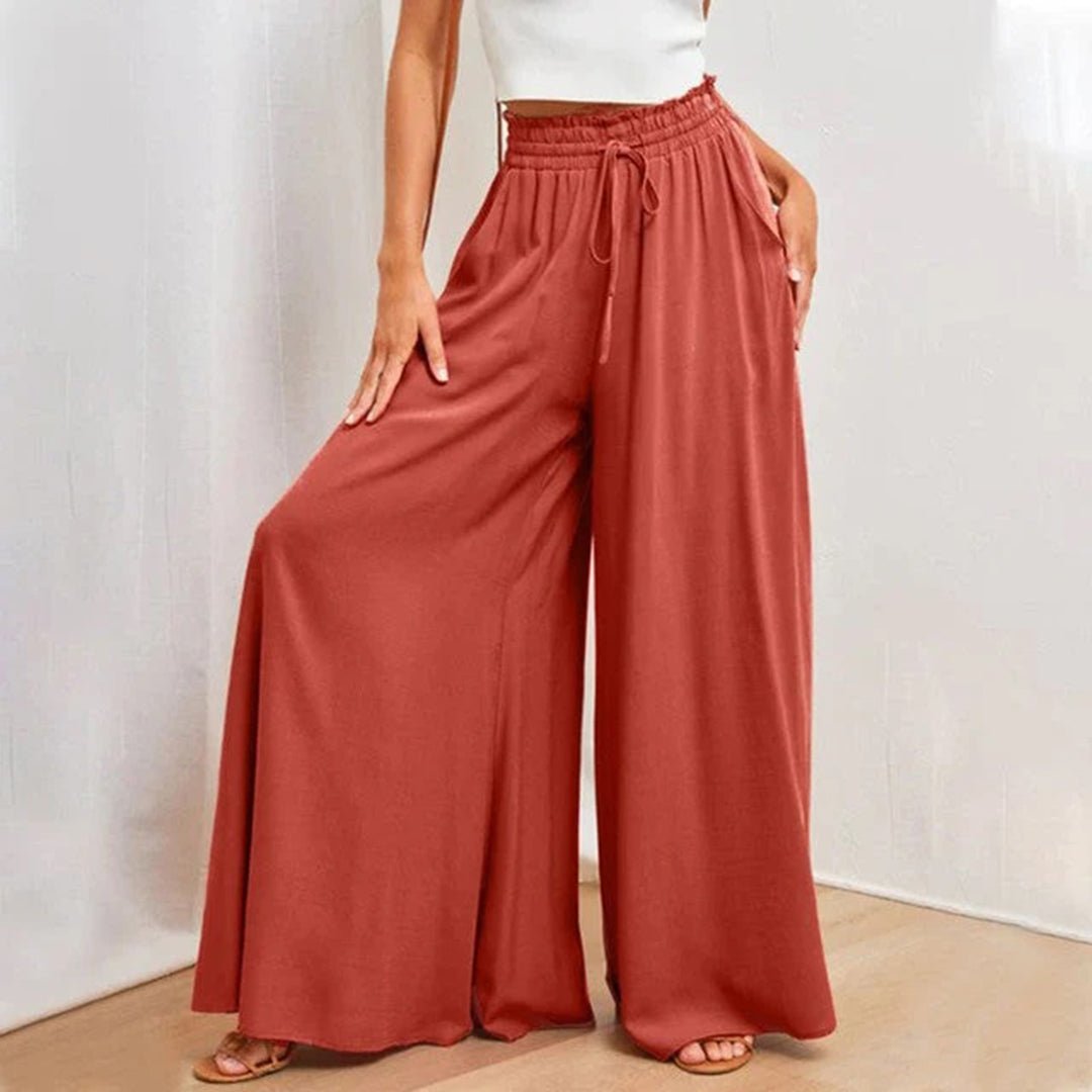 MODEGEIST Damen High-Waist Marlene-Hose Terrakotta Smok-Bund Entspannt