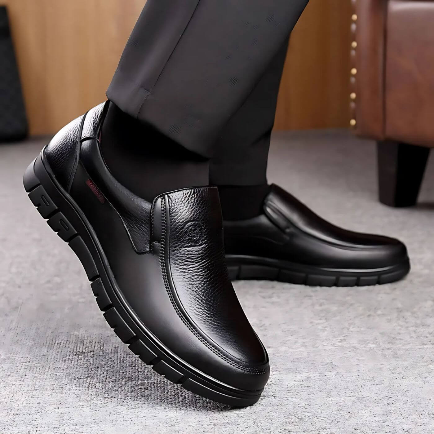MODEGEIST Herren Slip-On Schuhe Elegant Schwarz Orthopädisch Komfort