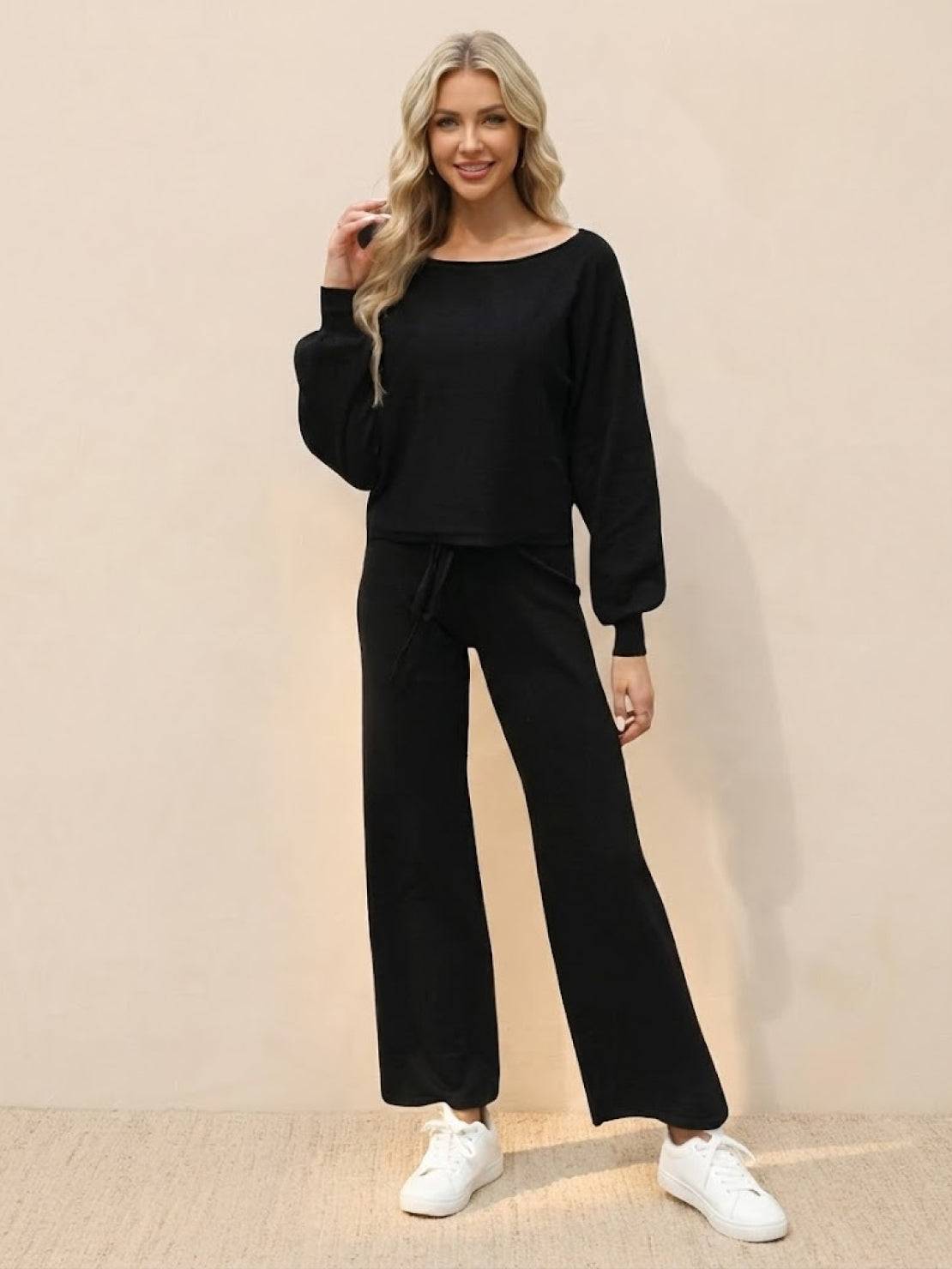 MODEGEIST Damen Lounge Set kurzes Sweatshirt weite Hose Baumwolle entspannt