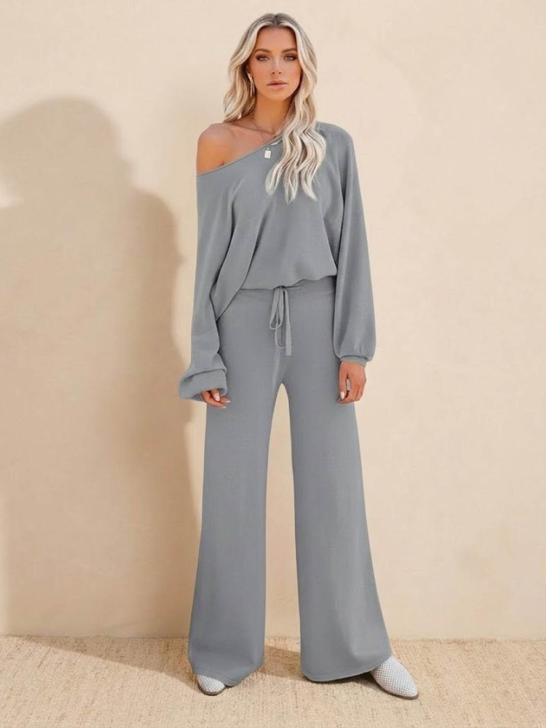 MODEGEIST Damen Lounge Set kurzes Sweatshirt weite Hose Baumwolle entspannt