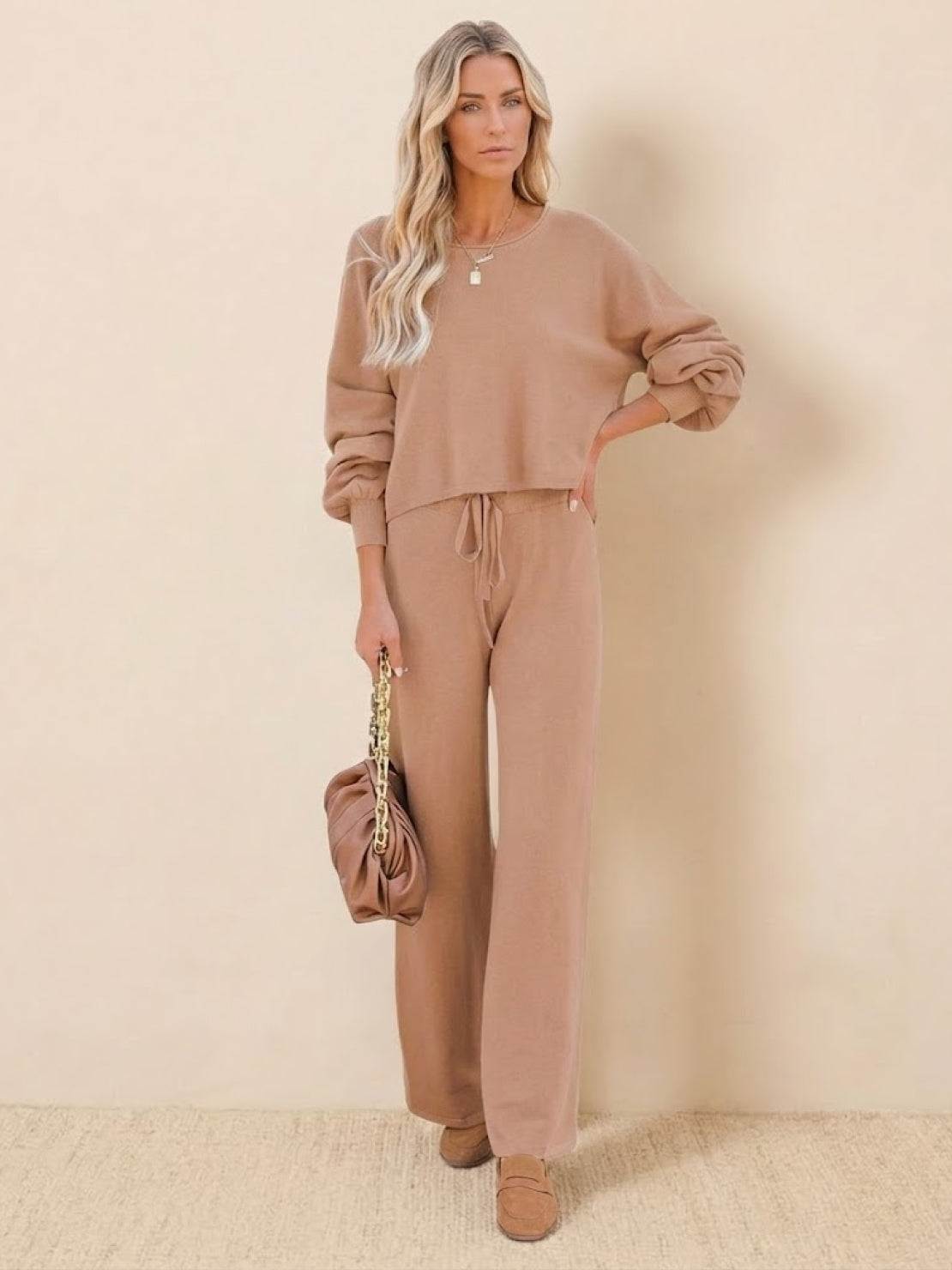 MODEGEIST Damen Lounge Set kurzes Sweatshirt weite Hose Baumwolle entspannt
