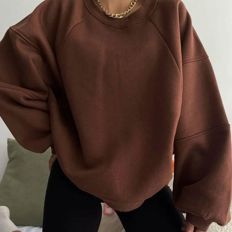ModeGeist | Übergröße Sweatshirt Weicher Baumwollmix Rundhalsausschnitt Langarm Freizeitkleidung