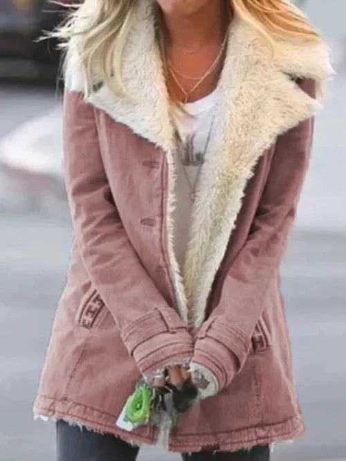 ModeGeist | und warme stilvolle Damenjacke mit luxuriösem Sherpa-Futter – bequeme lässige Winterjacke