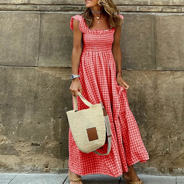 Johannas langes Karo-Kleid mit Taschen