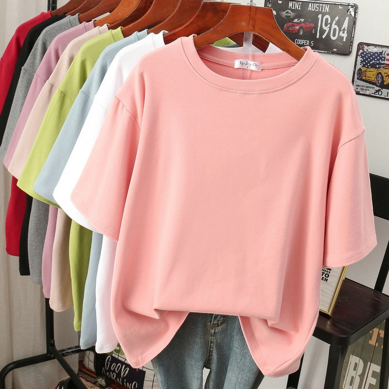 ModeGeist | Oversized Baumwoll-Basic-T-Shirt für Damen