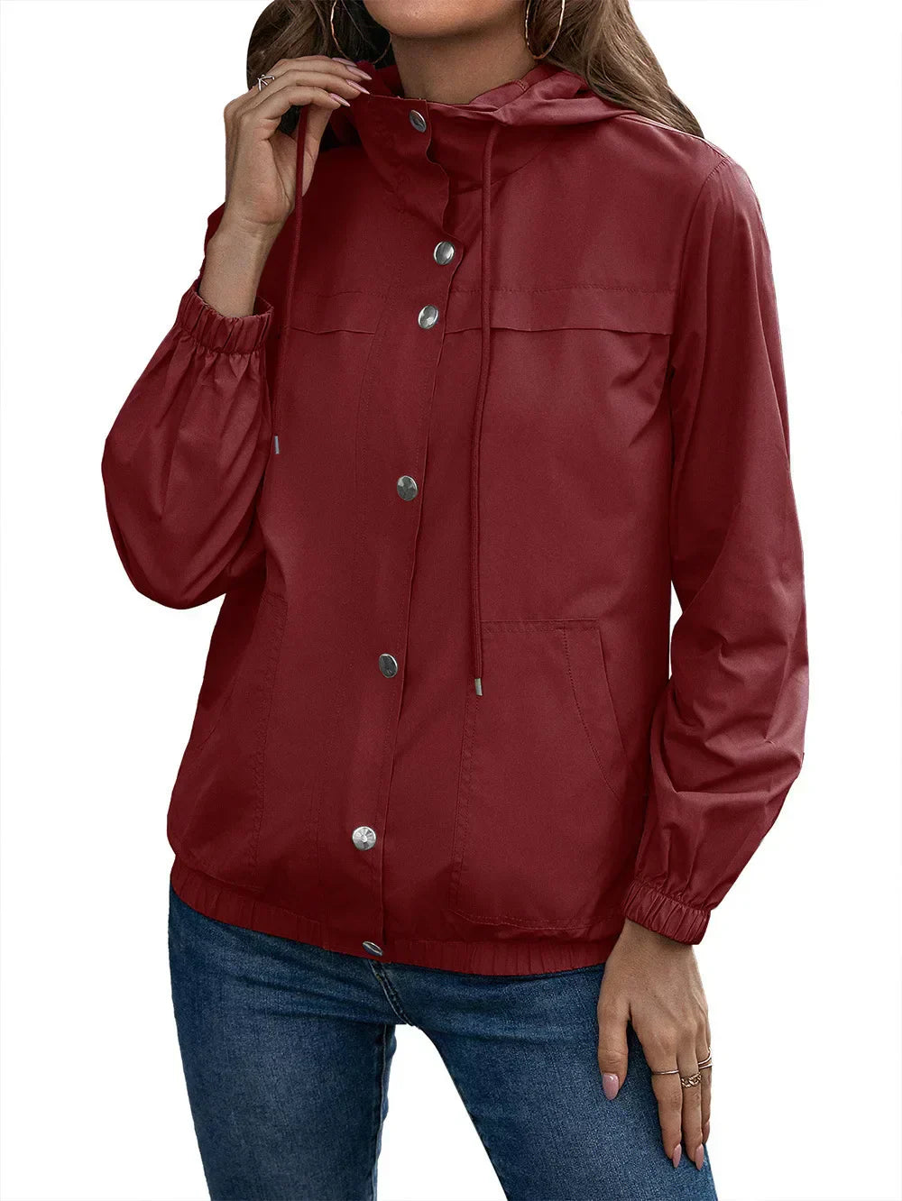 ModeGeist | Damen Kapuze Wasserdichter Trenchcoat Langarm