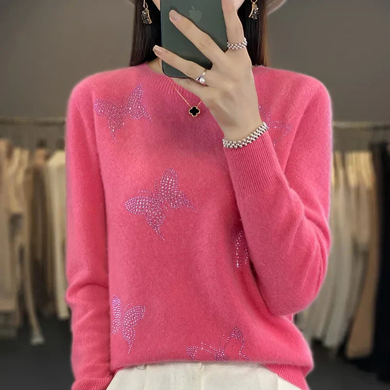 MODEGEIST Damen Strickpullover Schmetterling-Design Weich