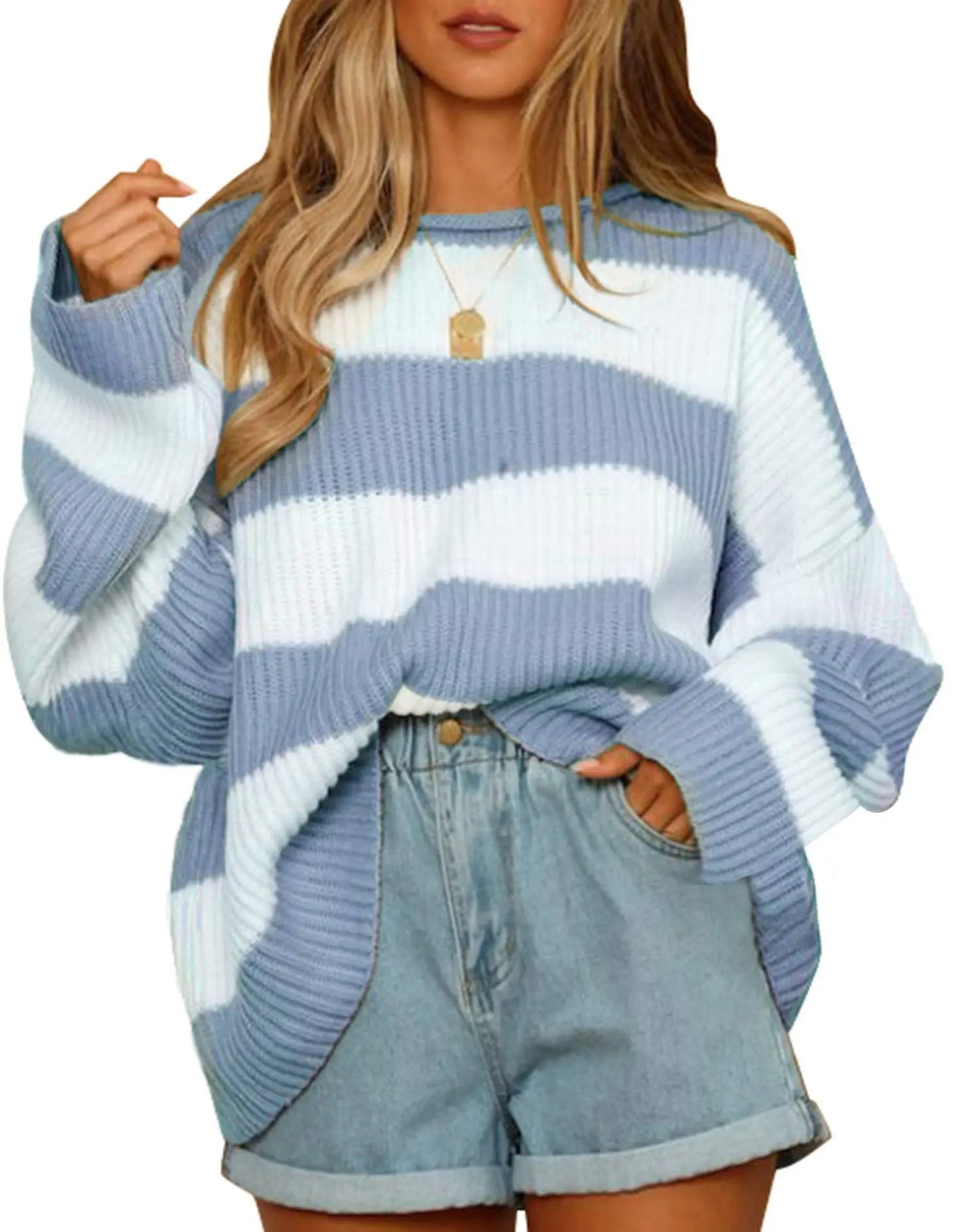ModeGeist | Langarm Gestreifter Rollkragenpullover